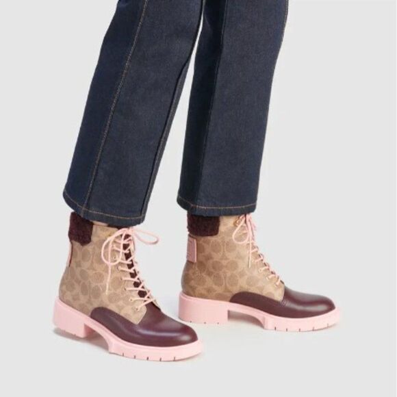 COACH Lorimer Coated Canvas Monogram Combat Booties Sz 5 NIB - Picture 3 of 6